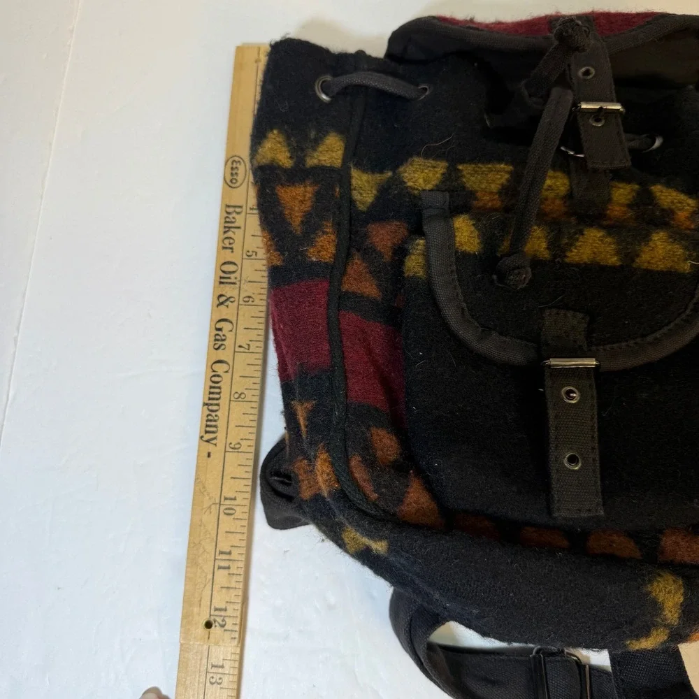 Vintage Southwestern Geometric Wool Blend Mini Backpack Black Earth Tones